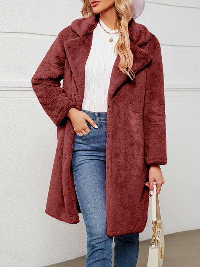 Women's Winter Fleece Sherpa Jacket Windproof Long Teddy Coat-retrostrom