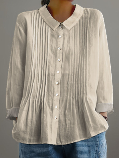 Women's Solid Color Art Casual Cotton And Linen Ruffle Shirt