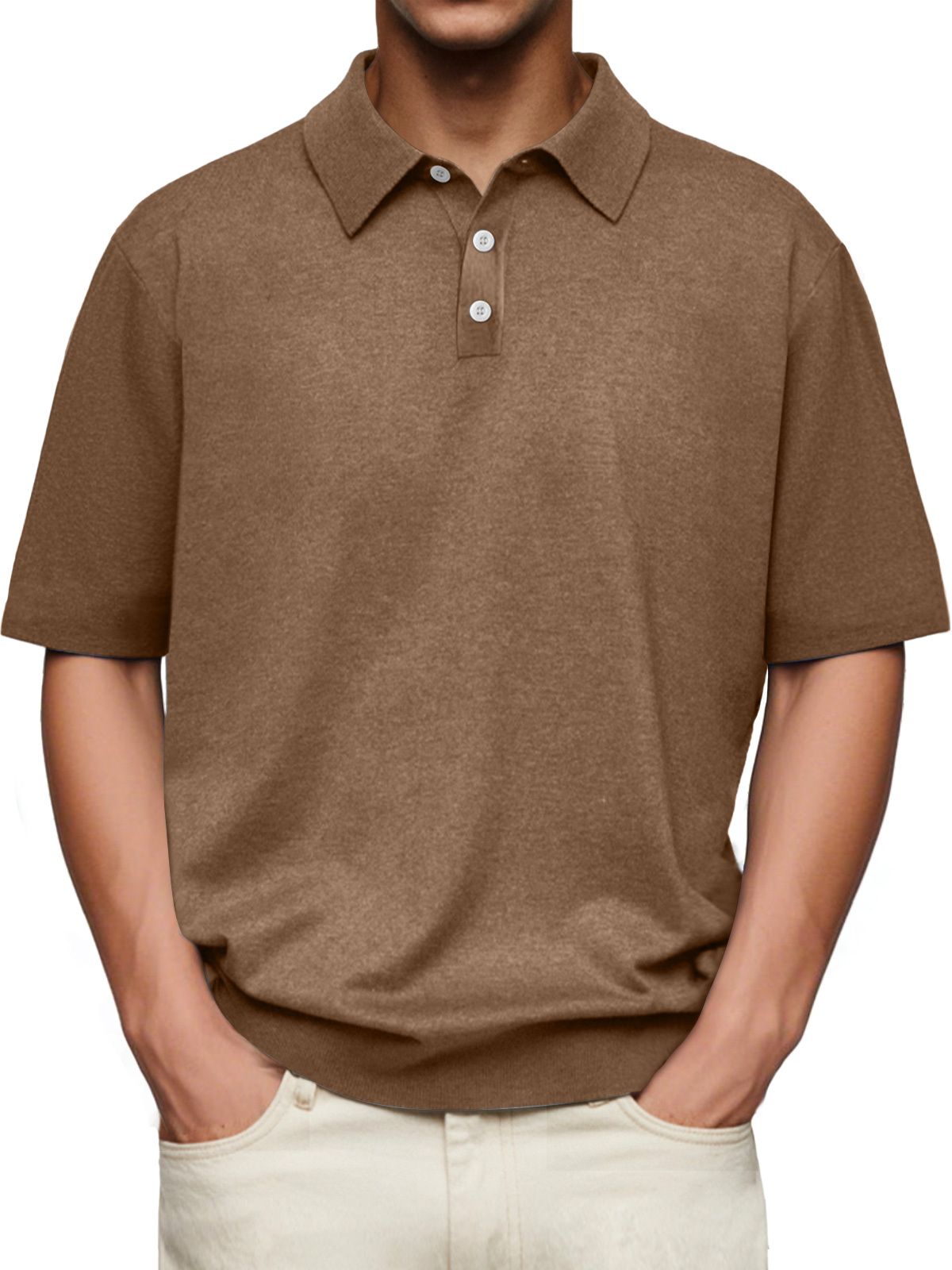 Men's Daily Lapel Button Casual Solid Color Comfortable Short-sleeved Polo Shirt-retrostrom