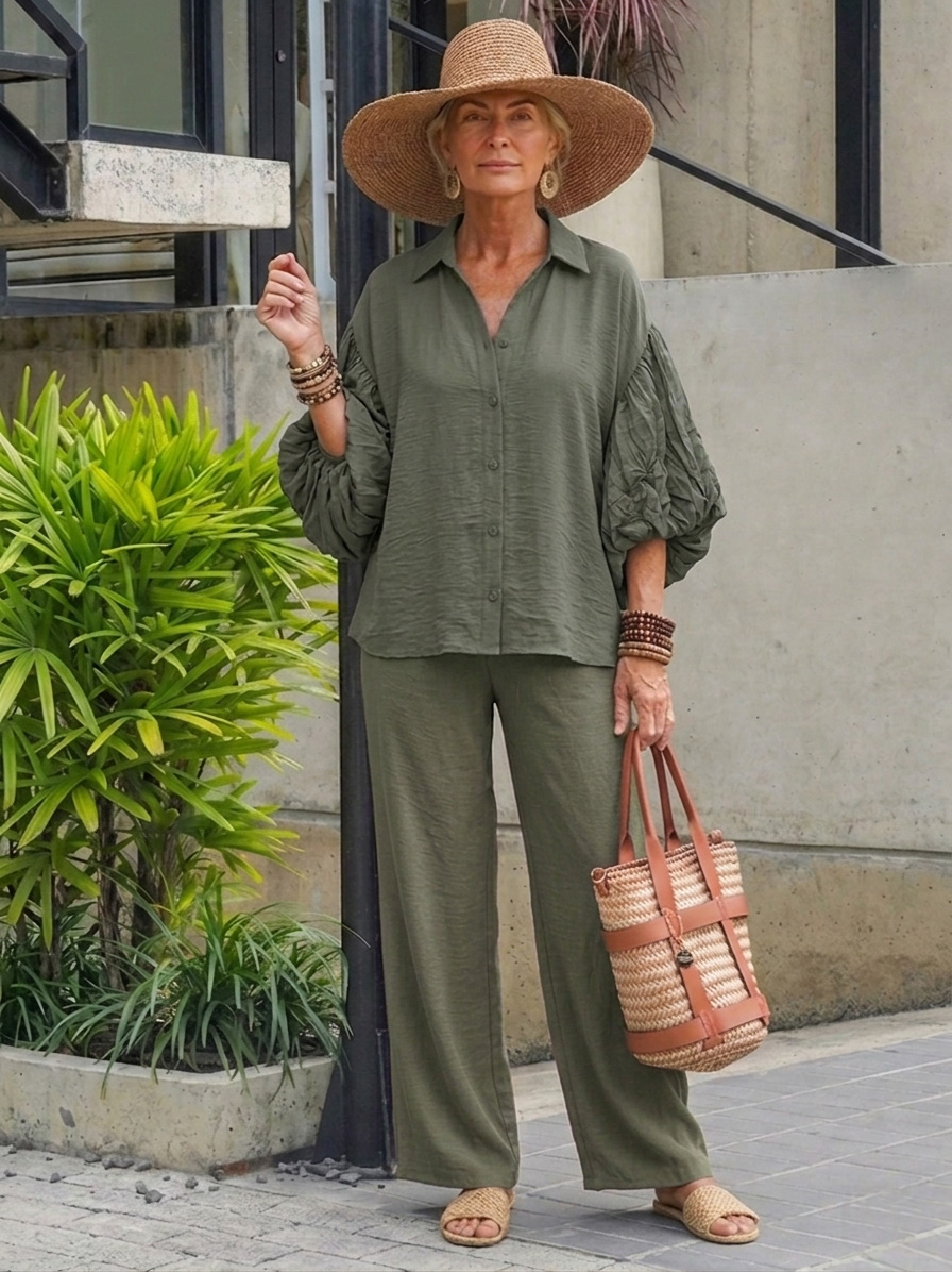 Comfortable Chiffon Blouse with Bell Sleeves Two-piece Set-retrostrom