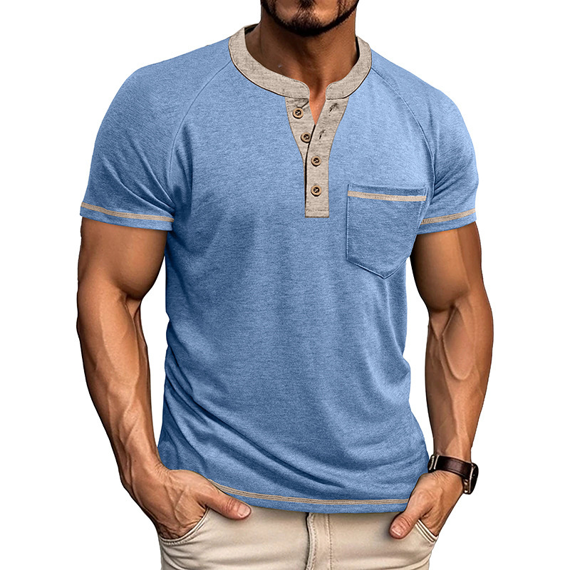 Men's Colorblock Short Sleeve Henley Shirt-retrostrom