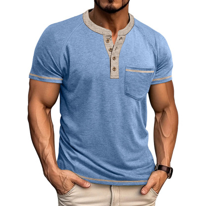 Men's Colorblock Short Sleeve Henley Shirt-retrostrom
