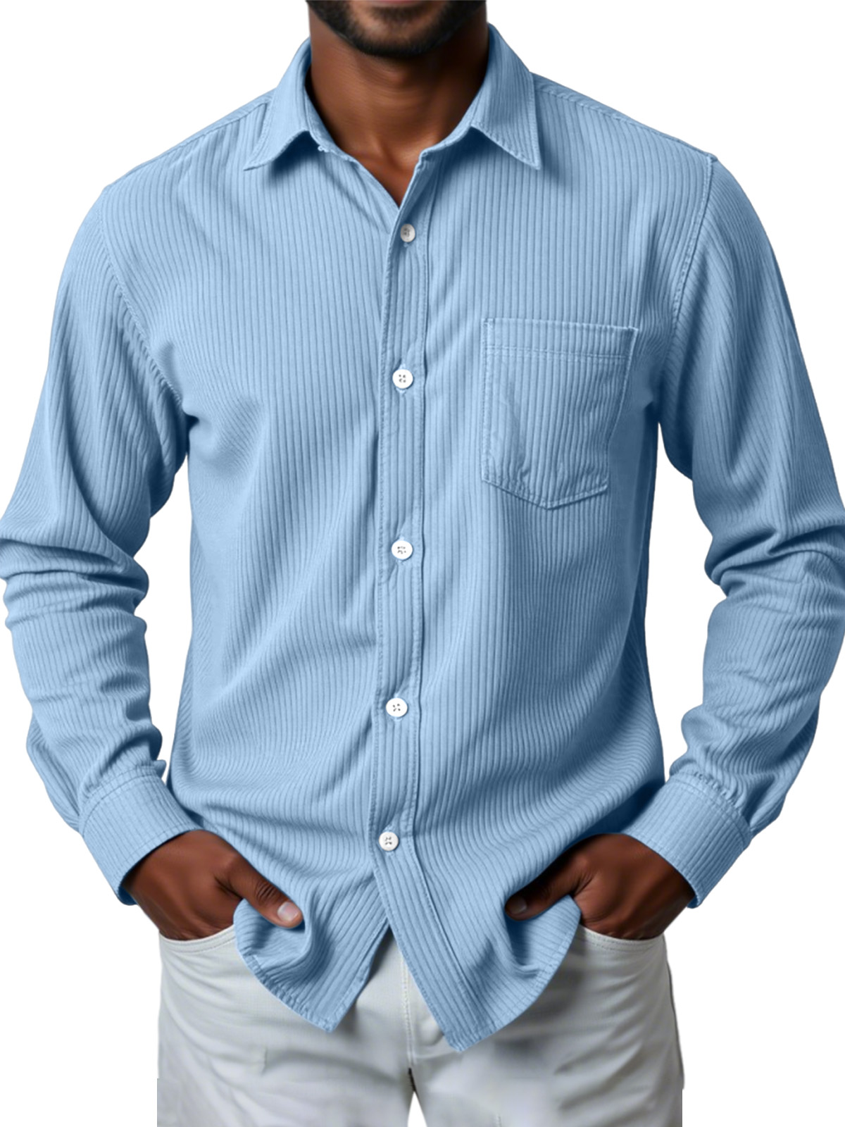 Men's Casual Solid Color Pit Striped Long-sleeved Shirt-retrostrom