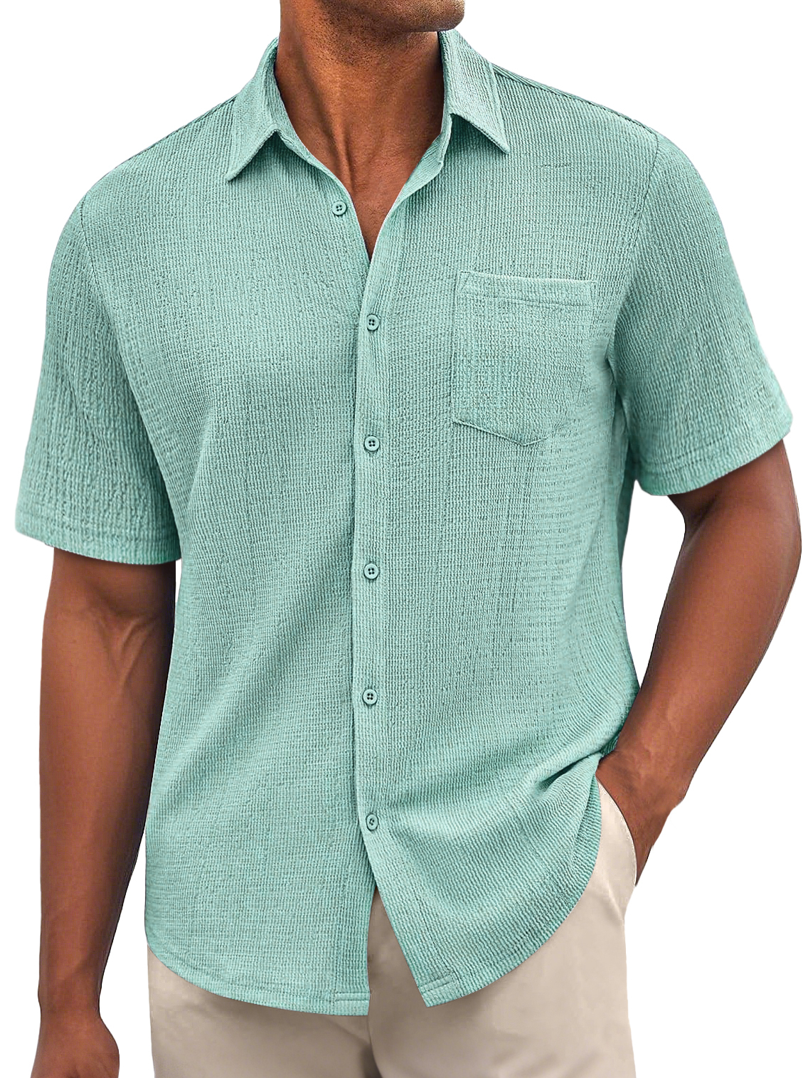 Men's Daily Bubble Wrinkle Casual Pocket Solid Color Short Sleeve Shirt-retrostrom