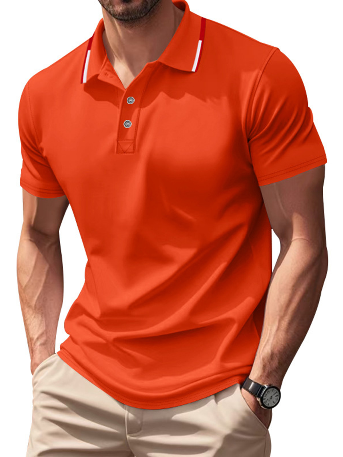 Men's Casual Contrast Color Design Quick-drying Short-sleeved Polo Shirt-retrostrom