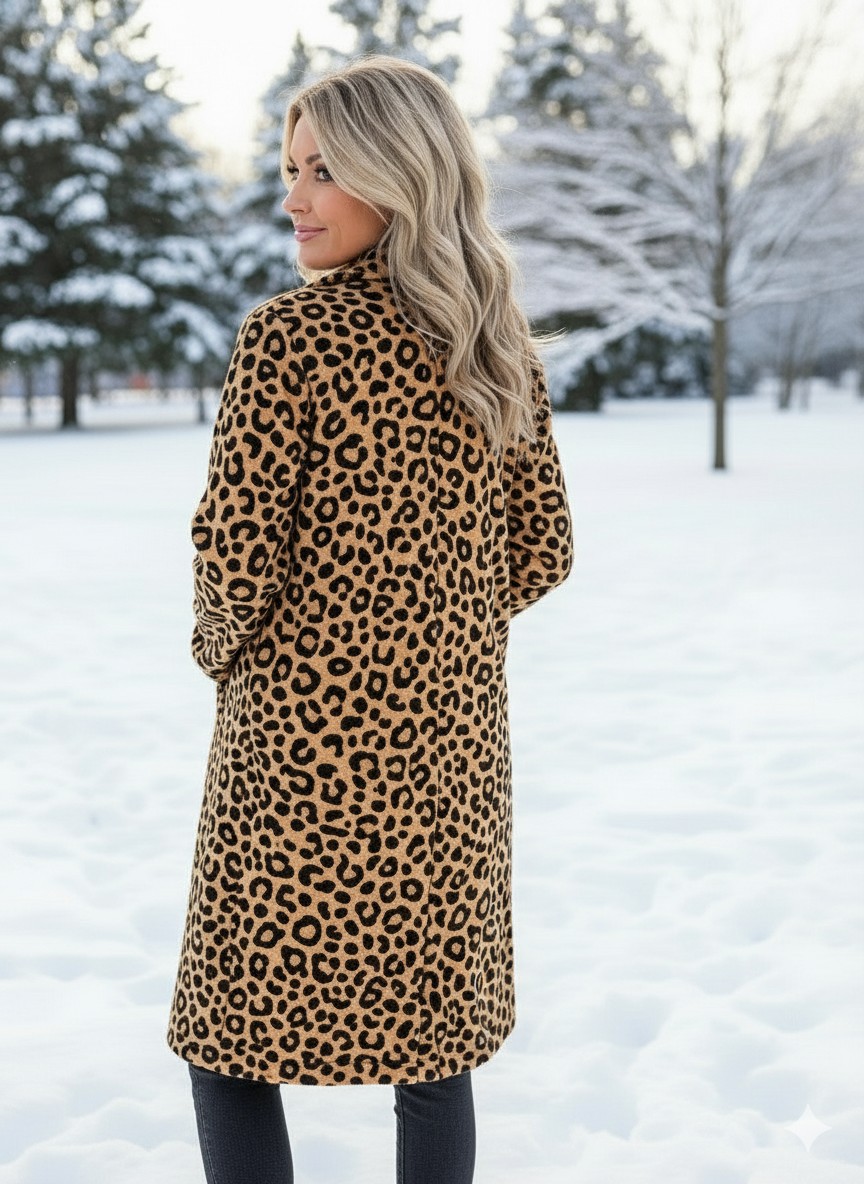 NEW🔥 Wool Casual Lapel Single-Breasted Long-Line Leopard Print Coat-retrostrom