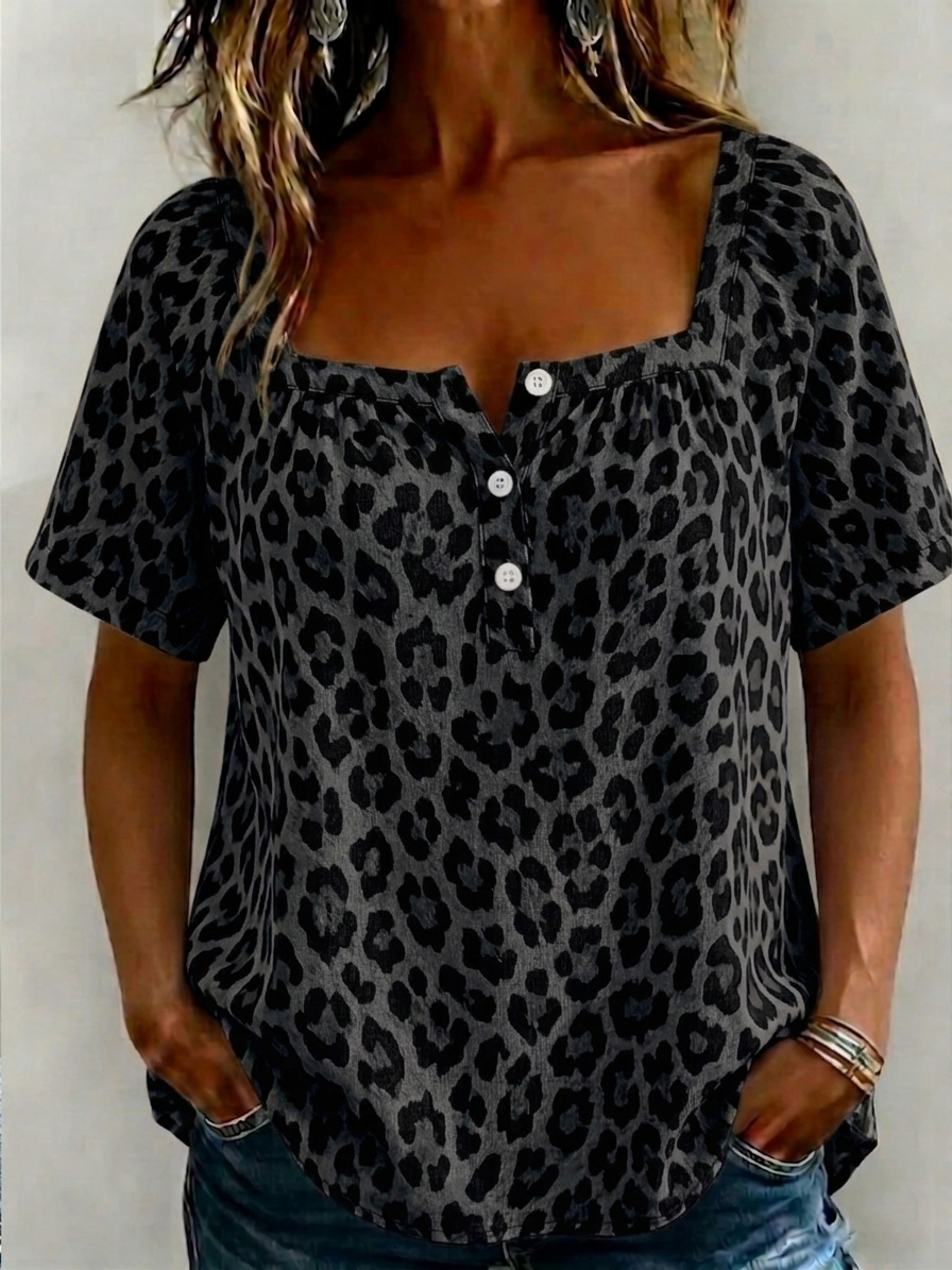 Wild and Chic Polka Dot Print Cotton-Linen Shirt