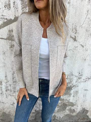 CLEARANCE SALE🔥Casual Round Neck Zipper Thin Jacket-retrostrom