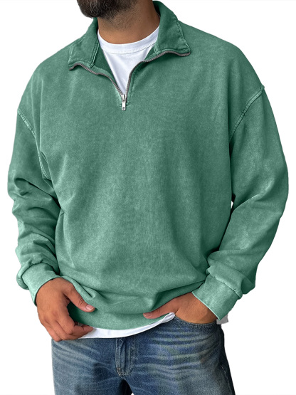 Men's Fashionable Retro Half-zip Stand Collar Casual Sweatshirt-retrostrom