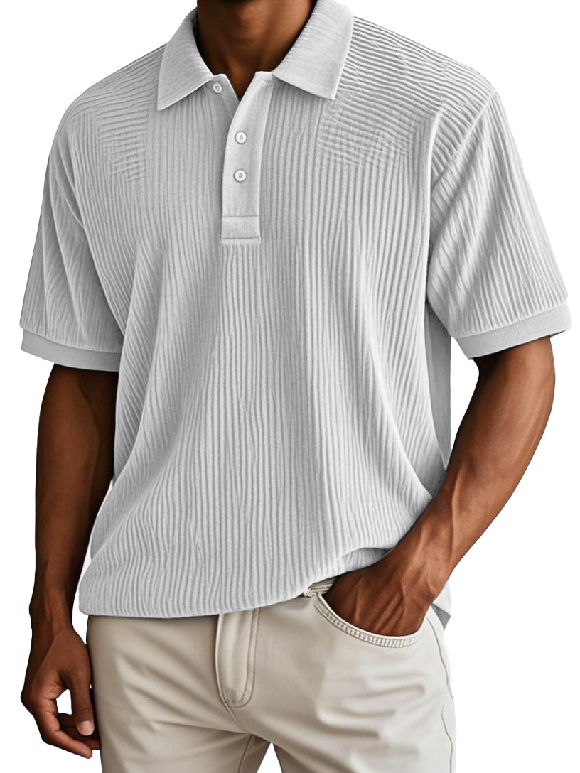 Men's Fashion Retro Corduroy Fabric Short-sleeved Polo Shirt-retrostrom