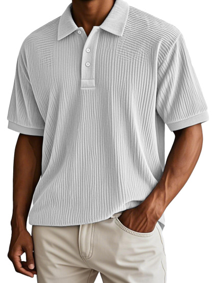 Men's Fashion Retro Corduroy Fabric Short-sleeved Polo Shirt-retrostrom