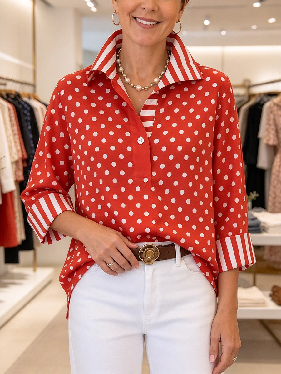 Vintage Polka Dot Henley Shirt