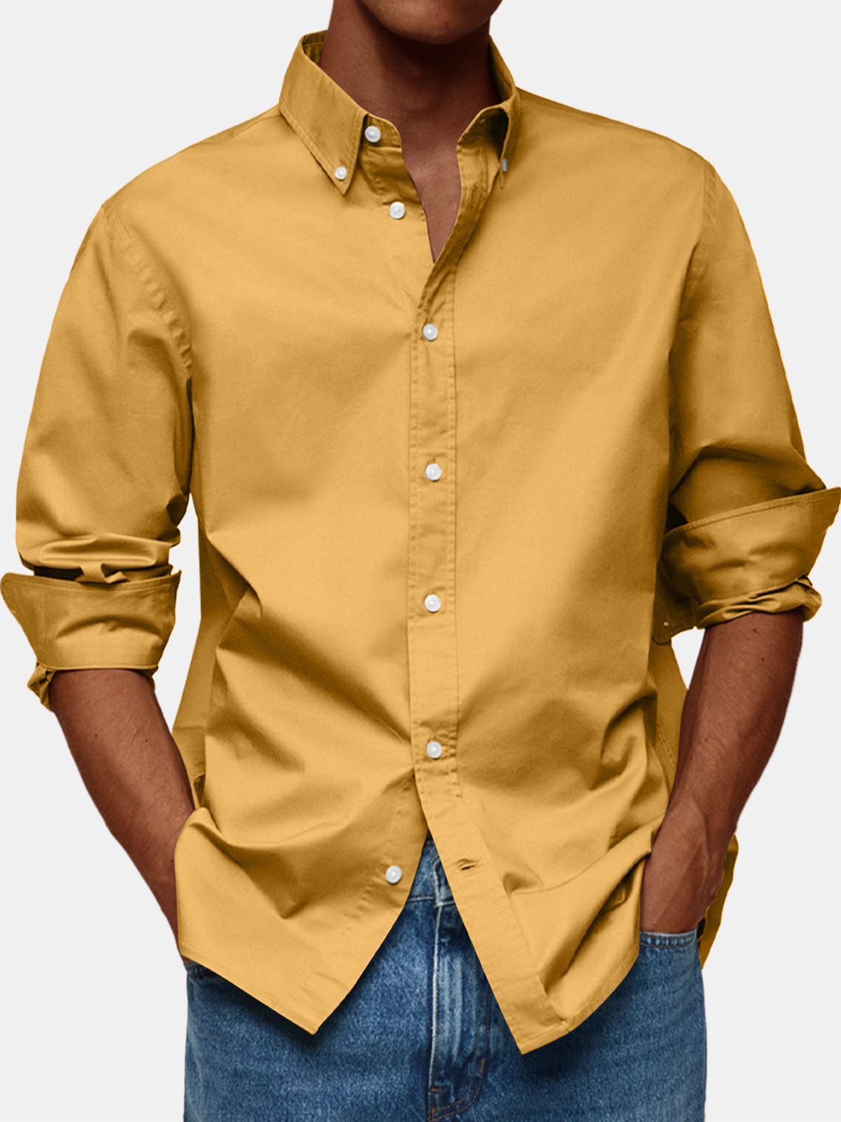 Men's Retro Solid Color Casual Lapel Comfortable Long Sleeve Shirt-retrostrom