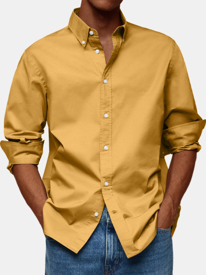 Men's Retro Solid Color Casual Lapel Comfortable Long Sleeve Shirt-retrostrom