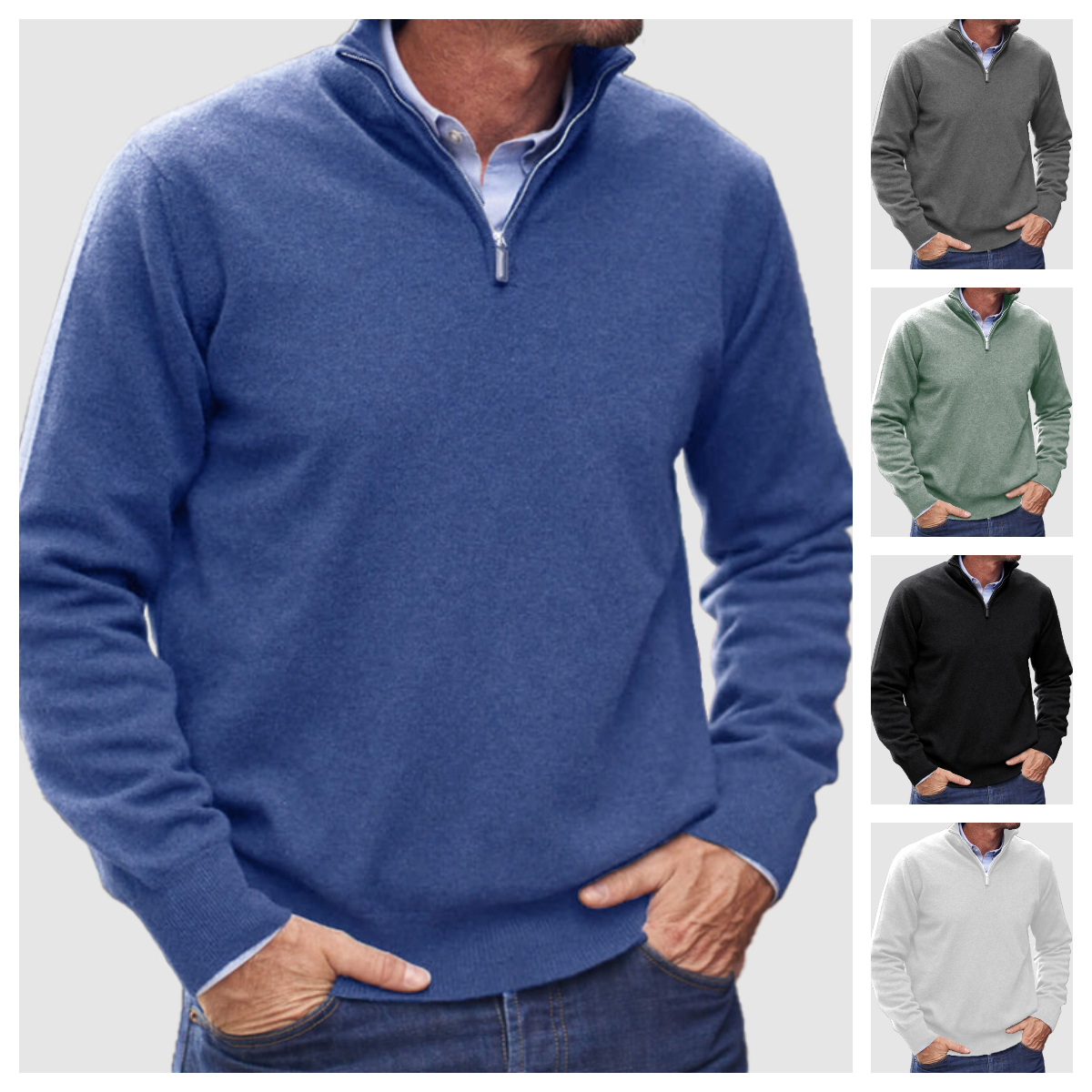 Men's Cashmere Zipper Basic Sweater-retrostrom