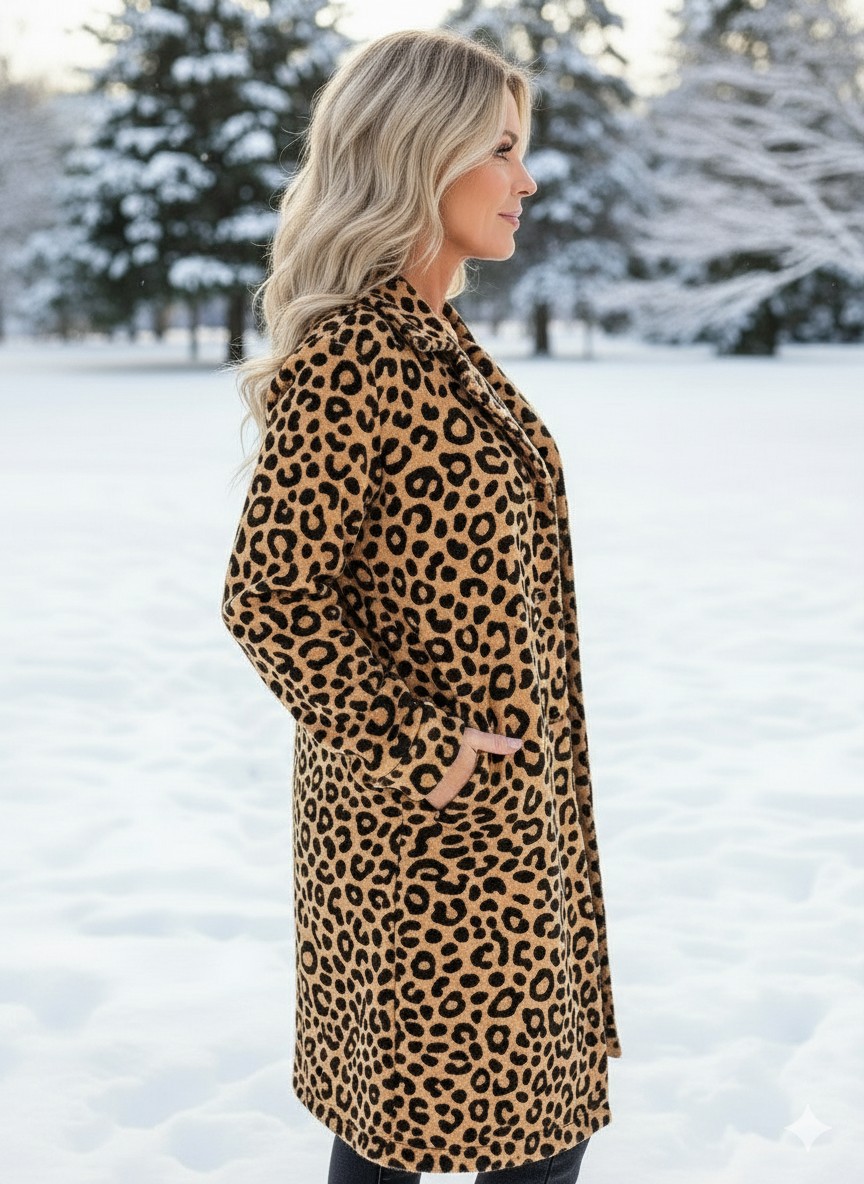 NEW🔥 Wool Casual Lapel Single-Breasted Long-Line Leopard Print Coat-retrostrom