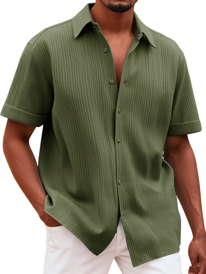 Men's Fashionable Casual Pitted Fabric Short-Sleeved Shirt-retrostrom