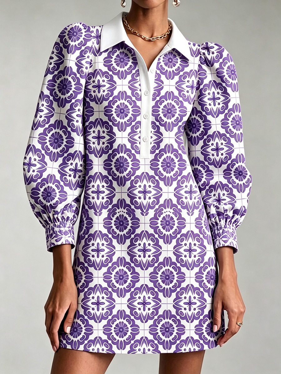 TODAY 49% OFF🔥 Santorini Inspired Print Puff Sleeve Mini Dress-retrostrom