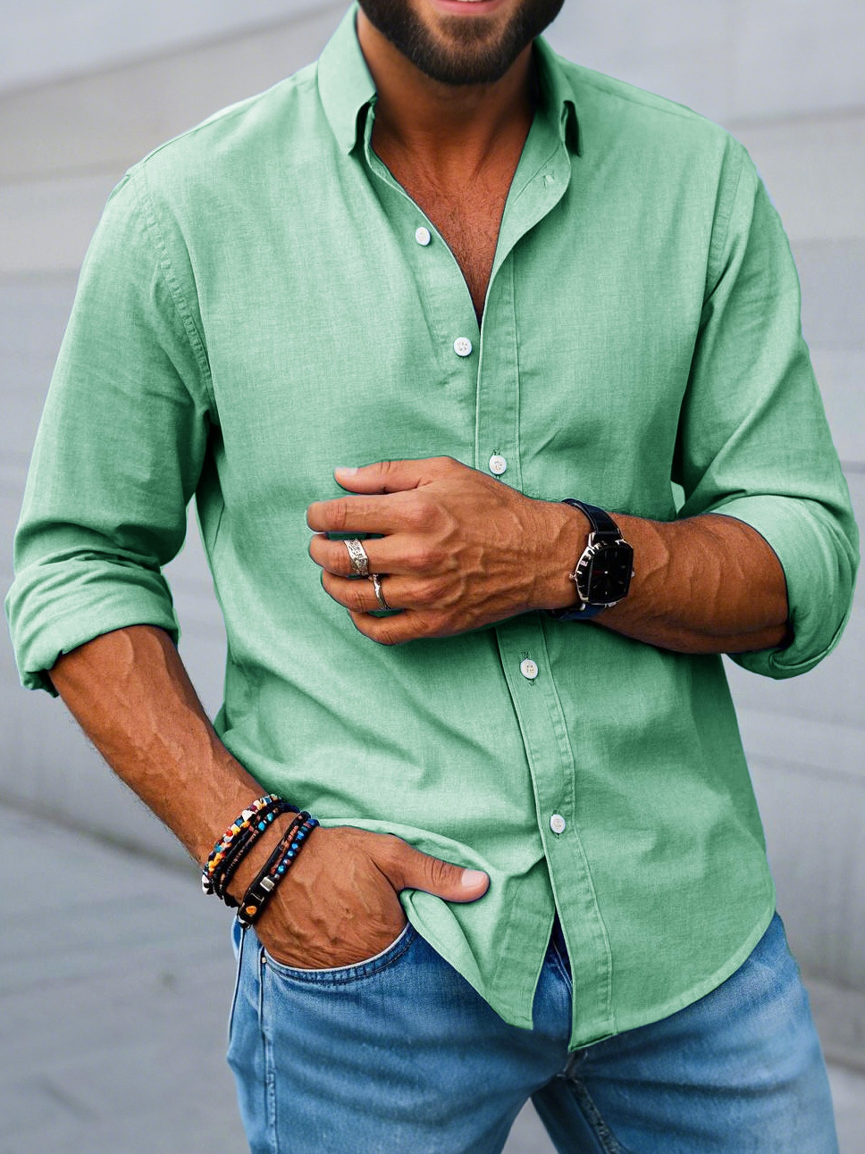 Men's Fashion Casual Lapel Long Sleeve Shirt-retrostrom