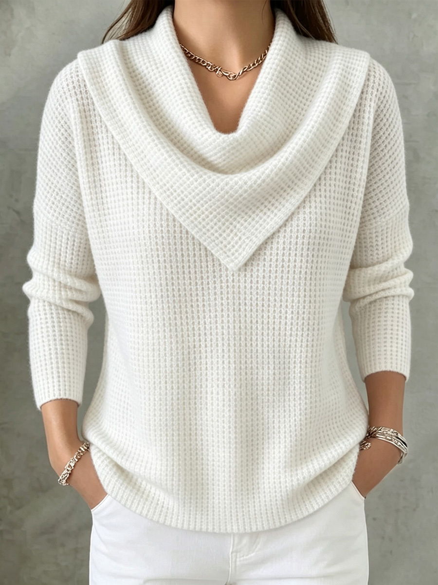 TODAY 49% OFF🔥 Elegant Retro Soft Triangle Neck Waffle Knit Sweatshirt-retrostrom