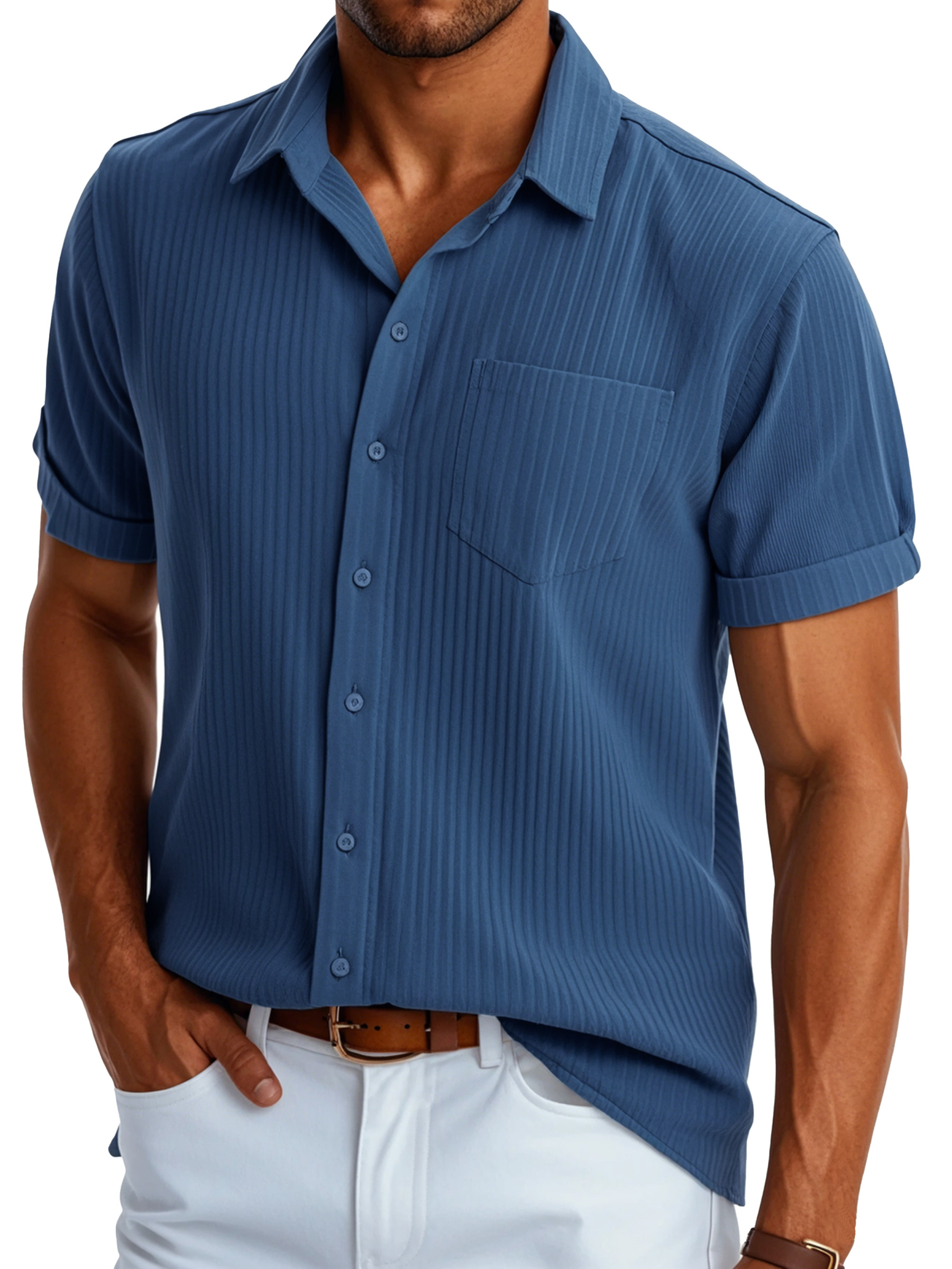 Men's Fashion Casual Selection of Pocket Short Sleeve Shirts-retrostrom