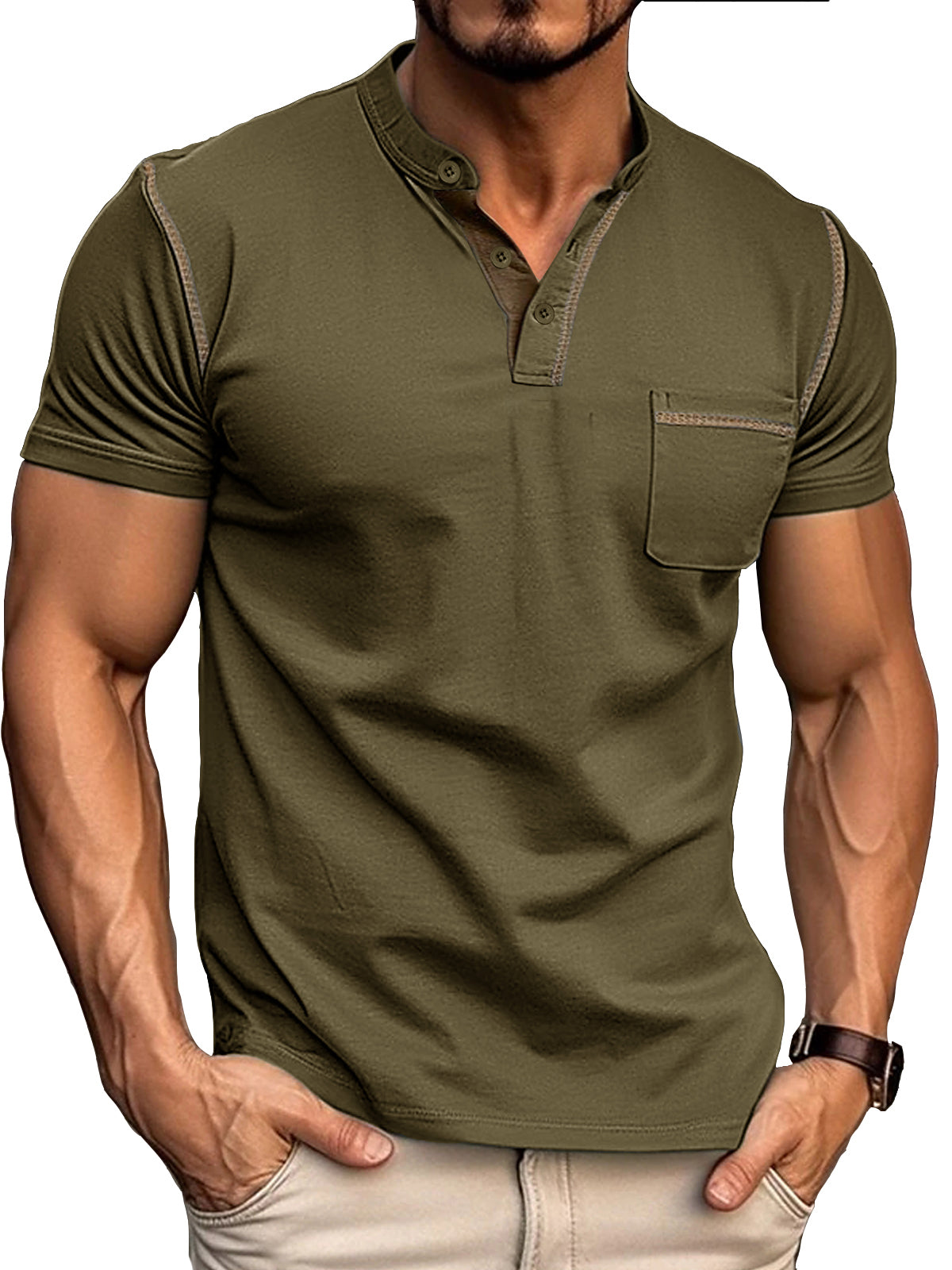 Men's Fashion Cotton Short Sleeve Henley Shirt-retrostrom