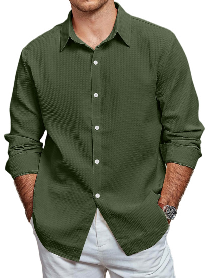 Men's Casual Waffle Solid Color Long Sleeve Shirt-retrostrom