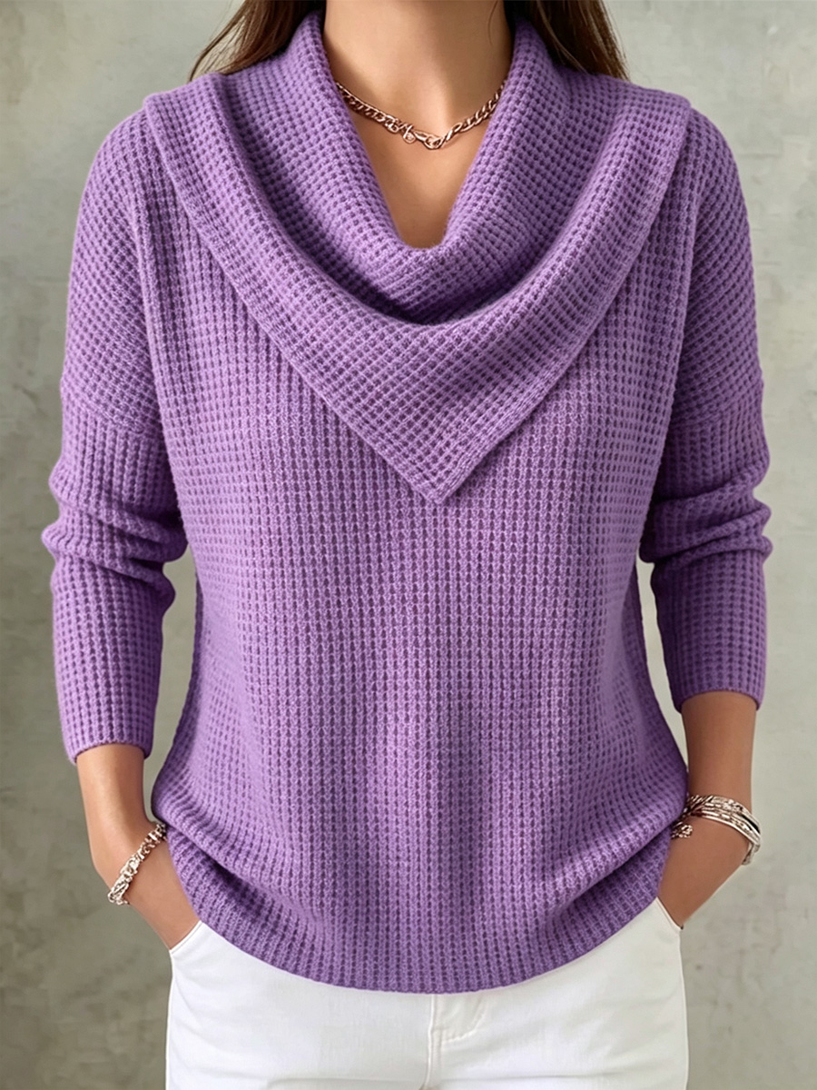 TODAY 49% OFF🔥 Elegant Retro Soft Triangle Neck Waffle Knit Sweatshirt-retrostrom