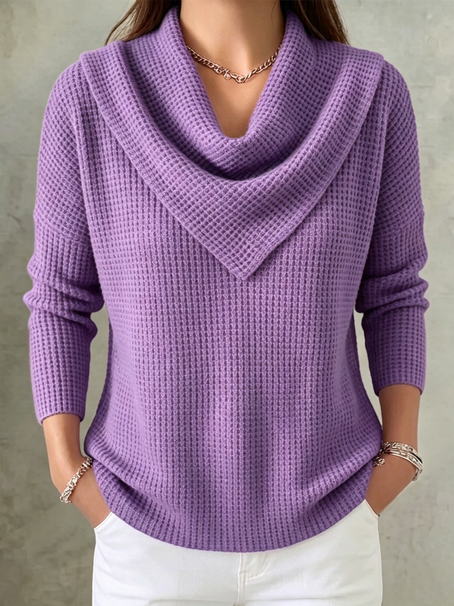 TODAY 49% OFF🔥 Elegant Retro Soft Triangle Neck Waffle Knit Sweatshirt-retrostrom