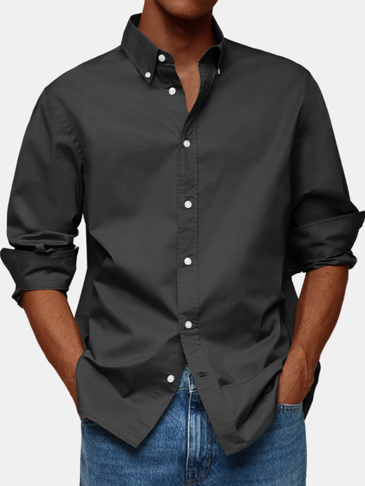 Men's Retro Solid Color Casual Lapel Comfortable Long Sleeve Shirt-retrostrom