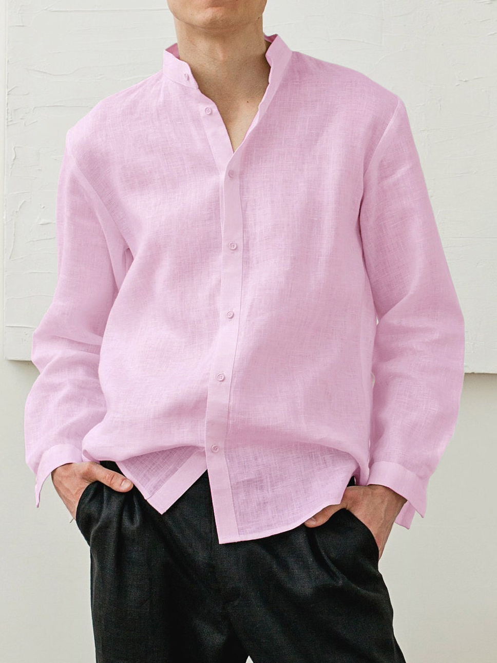 Men's Cotton And Linen Classic Casual Stand-up Collar Long-sleeved Shirt-retrostrom