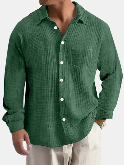 Men's Casual Everyday Puff Wrinkle Pocket Long Sleeve Shirt-retrostrom