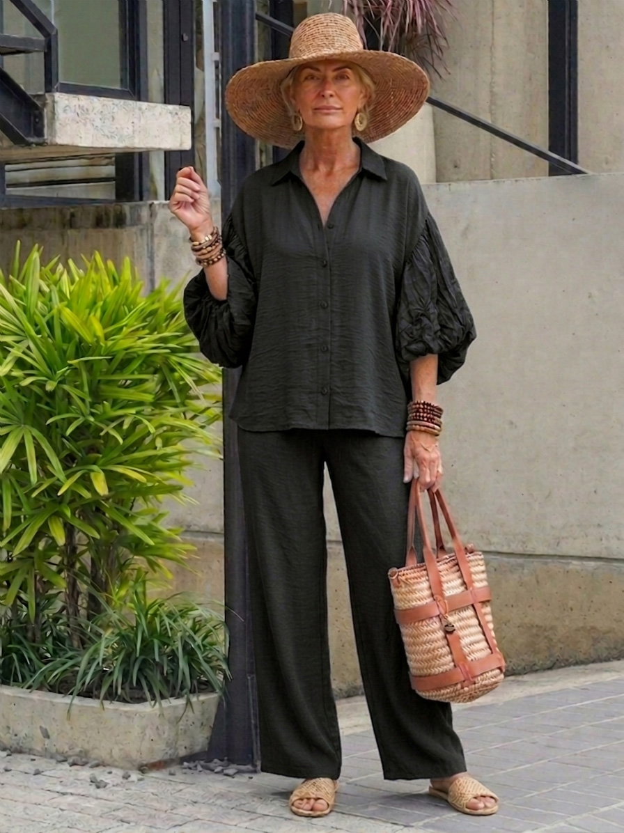 Comfortable Chiffon Blouse with Bell Sleeves Two-piece Set-retrostrom