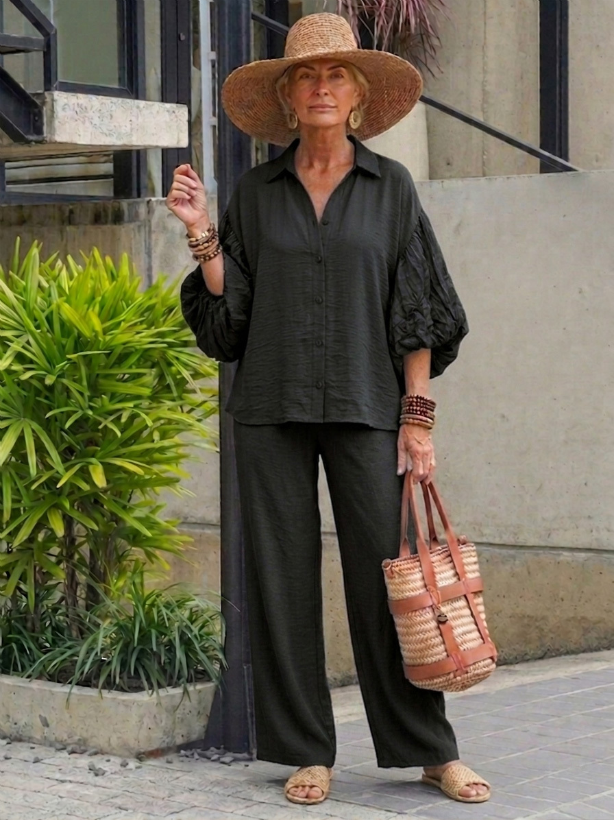 Comfortable Chiffon Blouse with Bell Sleeves Two-piece Set-retrostrom