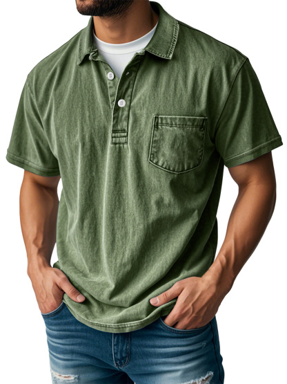 Men's Retro Lapel Button Pocket Casual Short Sleeve POLO Shirt-retrostrom