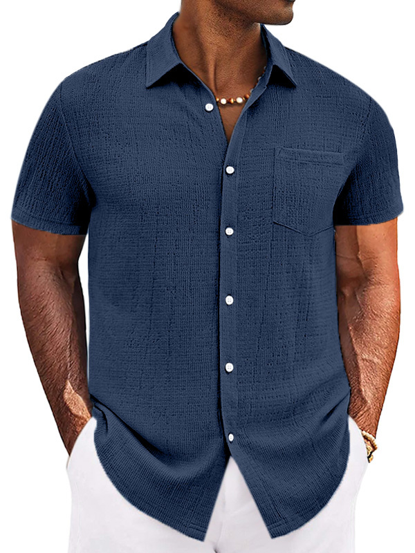 Men's Casual Simple Solid Color Texture Short-sleeved Button-down Shirt-retrostrom