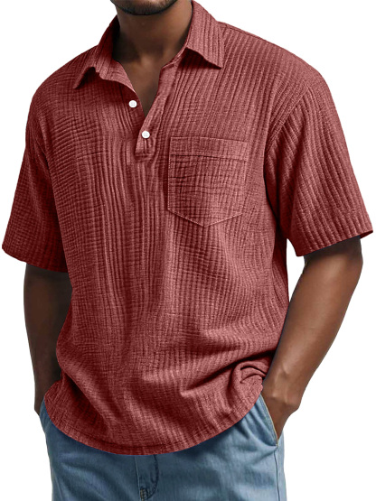 Men's Daily Pleated Casual Lapel Pocket Short Sleeve POLO Shirt-retrostrom