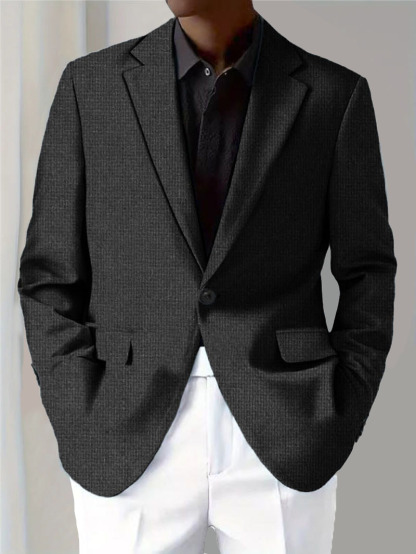 Men's Casual Solid Notch Lapel One Button Blazer-retrostrom