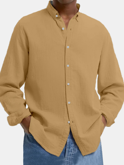 Men's Lapel Cotton And Linen Loose Casual Long-sleeved Shirt-retrostrom