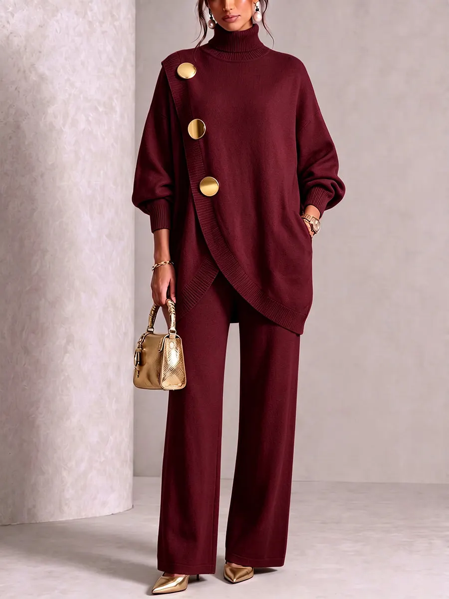 ⏰ LAST DAY SAVE 49% 💥 Gold-Button Asymmetric Knit Lounge Set-retrostrom