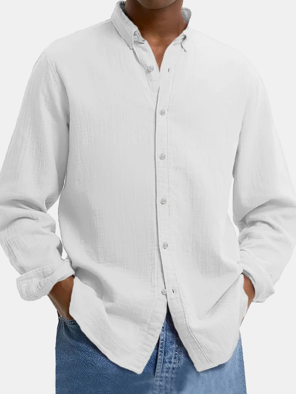 Men's Lapel Cotton And Linen Loose Casual Long-sleeved Shirt-retrostrom