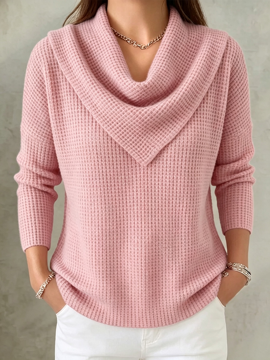 TODAY 49% OFF🔥 Elegant Retro Soft Triangle Neck Waffle Knit Sweatshirt-retrostrom
