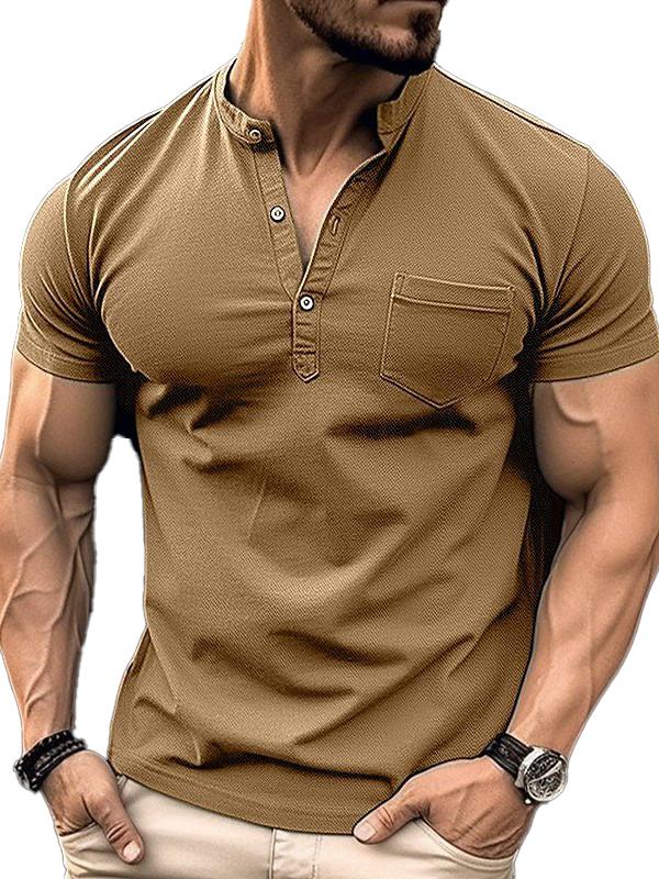 Men's Short Sleeve Henley Shirt Tee-retrostrom