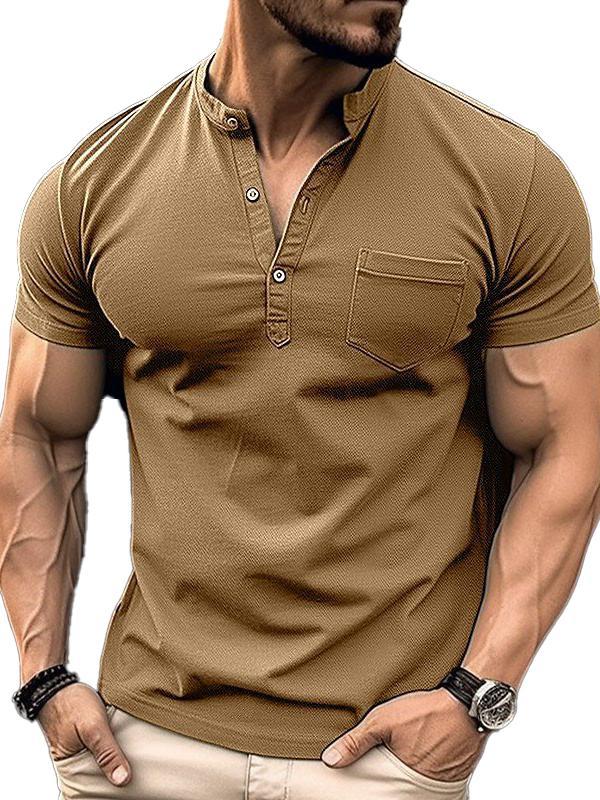 Men's Short Sleeve Henley Shirt Tee-retrostrom