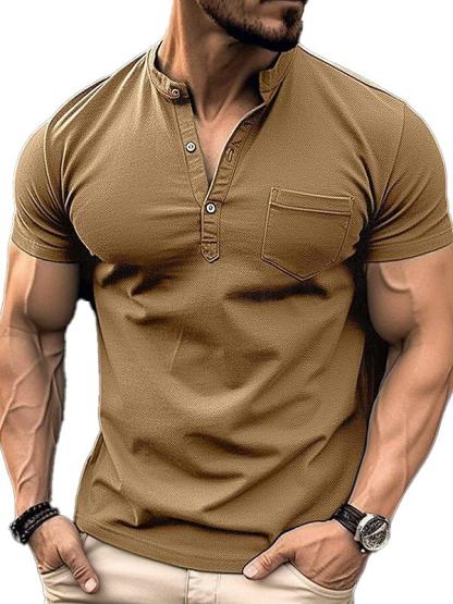 Men's Short Sleeve Henley Shirt Tee-retrostrom
