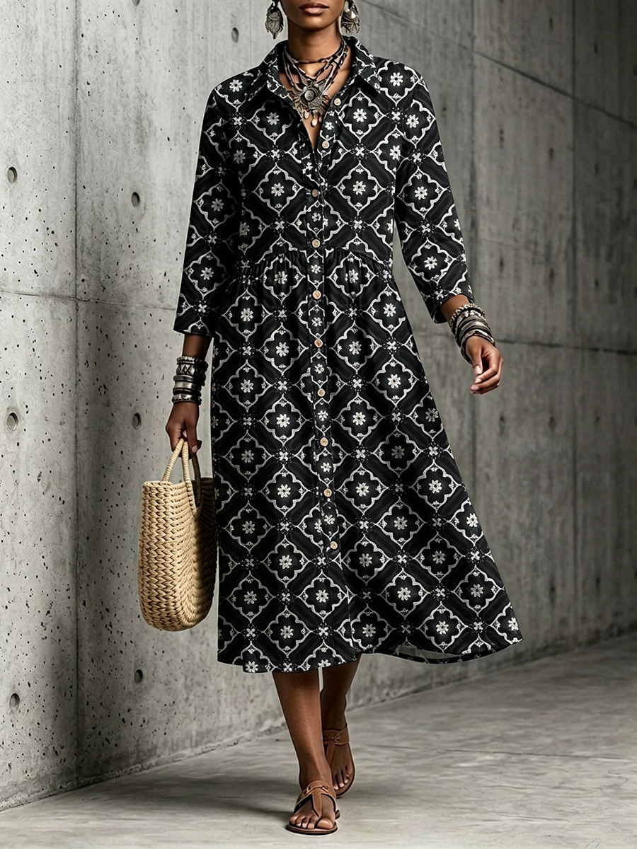 New Arrivals🔥 Mediterranean Bloom Print Midi Dress-retrostrom