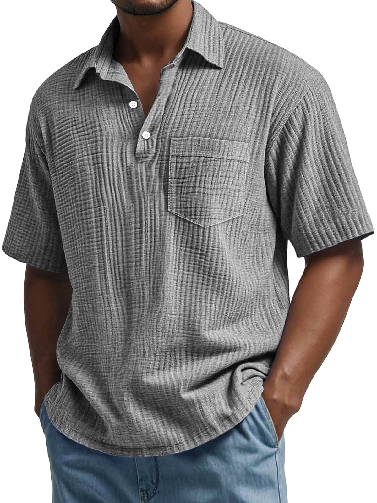 Men's Daily Pleated Casual Lapel Pocket Short Sleeve POLO Shirt-retrostrom