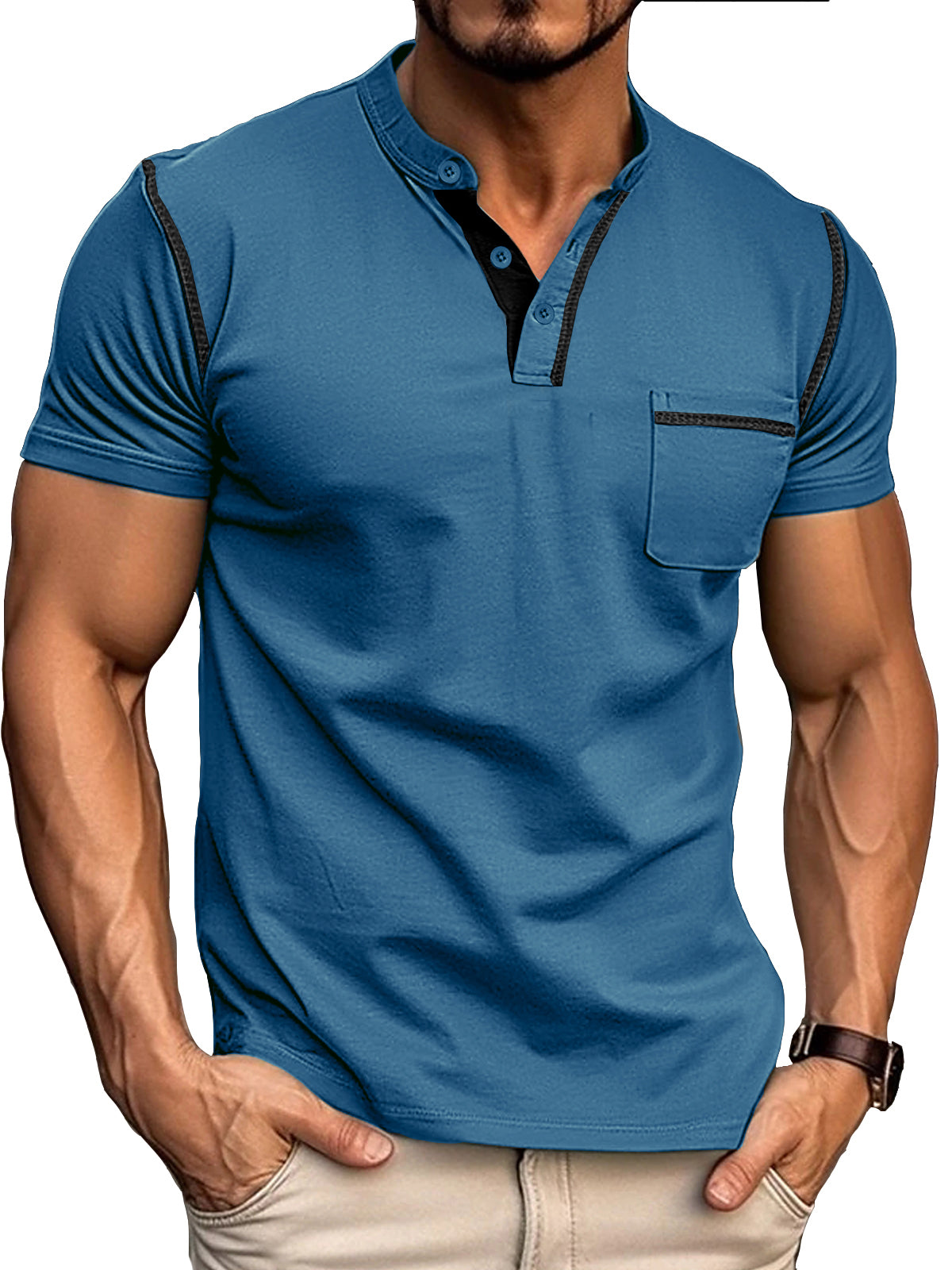 Men's Fashion Cotton Short Sleeve Henley Shirt-retrostrom