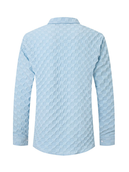 Men's Casual Plaid Jacquard Solid Color Pocket Long Sleeve Shirt-retrostrom