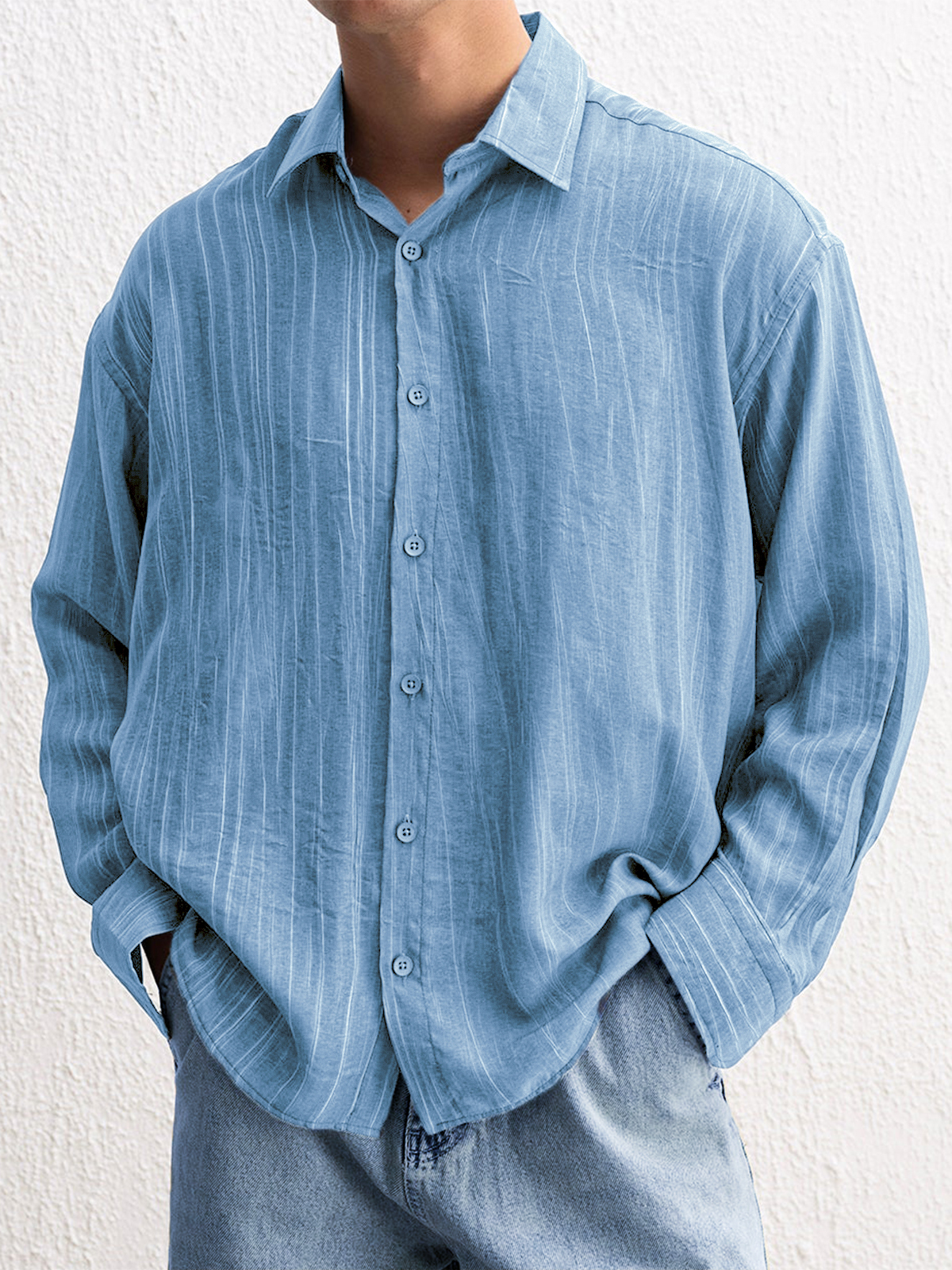 Men's Stylish Textured Casual Button-down Everyday Long Sleeve Shirt-retrostrom